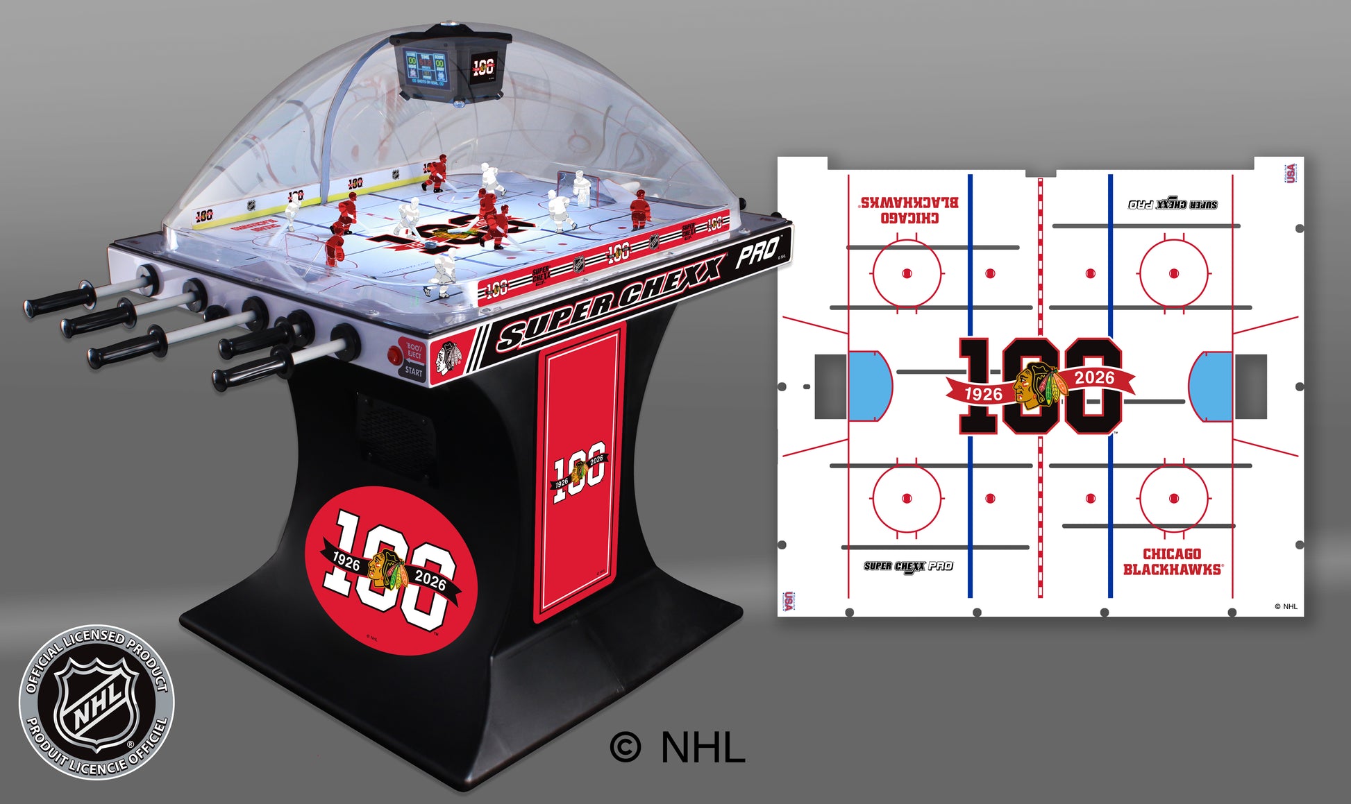 100-year Anniversary Chicago Blackhawks NHL Super Chexx Pro Bubble Hockey Arcade Innovative Concepts in Entertainment